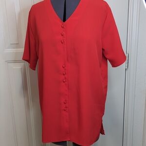 T R Bentley Vibrant Red Short Sleeve Mandarin Collar Button Down Shirt